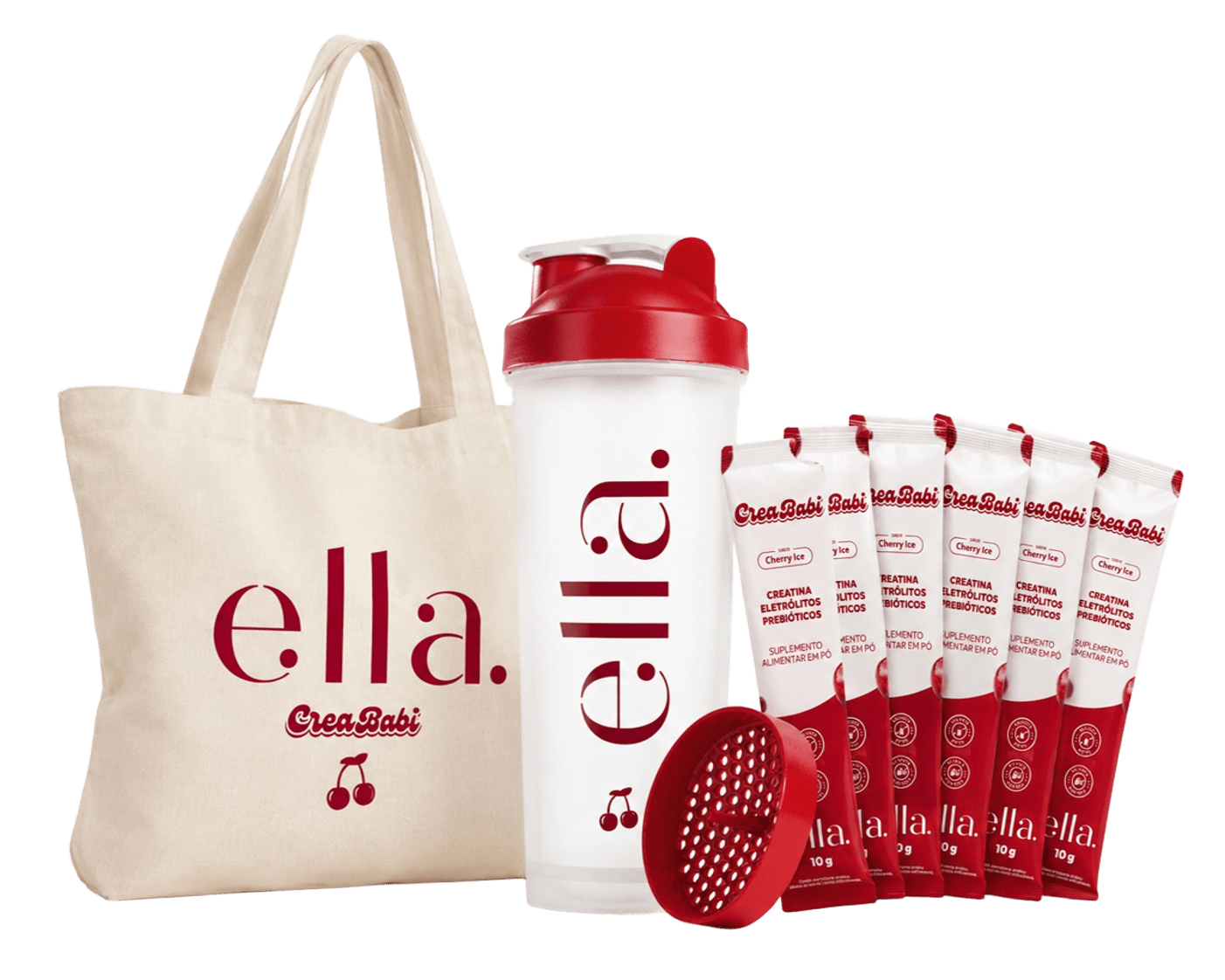 Kit Experiência Babi com coqueteleira, ecobag e seis sachês Cherry Ice